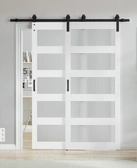 Smartstandard Glass Paneled Bypass Barn Door Double Doors 48" x 84" New in Box $799