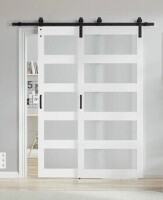 Smartstandard Glass Paneled Bypass Barn Door Double Doors 48" x 84" New in Box $799