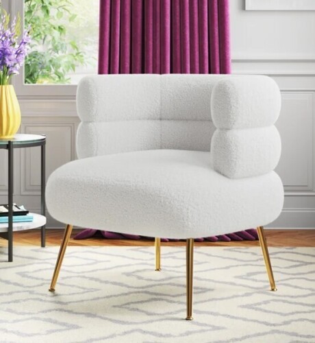 Etta Avenue Demetrius 30" W Upholstered Barrel Chair in White Teddy Fabric New in Box $699