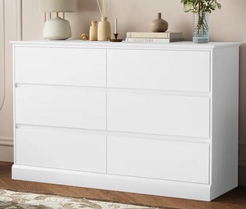 Latitude Run Dornisha 6 Drawer Double Dresser, 47.2" Chest Of Drawers, Modern Bedroom Dresser in White New in Box $699