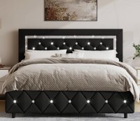 Wrought Studio Alber King Size Faux Leather Diamond Tufted Platform Bed - Headboard Included New Open Box $599