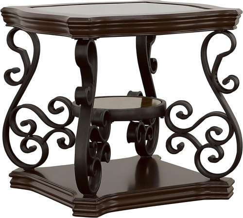 Coaster Home Furnishings - Laney - 1-Shelf Glass Top Rectangular End Table with Metal Legs, Scrollwork Design and Polished Wood Surface - Living Room - 26-Inch - Dark Merlot - 702447 New in Box $499