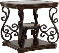 Coaster Home Furnishings - Laney - 1-Shelf Glass Top Rectangular End Table with Metal Legs, Scrollwork Design and Polished Wood Surface - Living Room - 26-Inch - Dark Merlot - 702447 New in Box $499