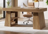 Inbox Zero 55" Executive Computer Desk With Storage Shelves & Drawer, Large Wooden Home Office Desk With Double Trapezoid Base New in Box $499