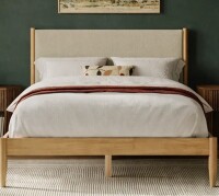 Wade Logan Besan Solid Wood Boucle Upholstered Headboard Bed Frame Queen Size New in Box $1199