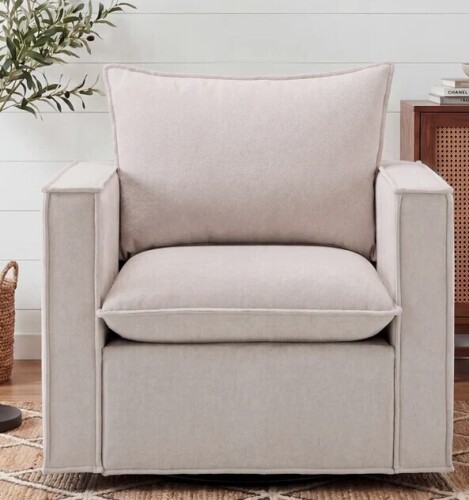 Inbox Zero Louretha 34" Wide Fabric Upholstered Swivel Armchair in Camel New in Box $699