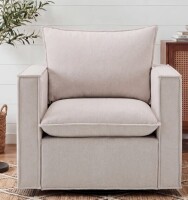 Inbox Zero Louretha 34" Wide Fabric Upholstered Swivel Armchair in Camel New in Box $699