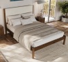 Ebern Designs Ardin Solid Wood Bed Frame With Cream Boucle Upholstered Headboard Full Size in Walnut New in Box $1099