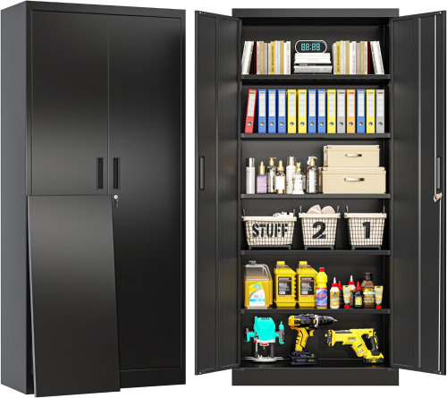 BESFUR Metal Storage Cabinet, 71" H Locking Storage Cabinet with 5 Adjustable Shelves, Metal Cabinets for Garage, Office, Home, Classroom- Black $299