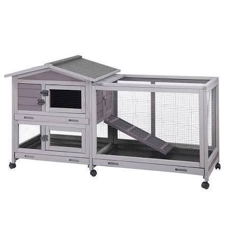 Aivituvin Rabbit Hutch with Wheels AIR19, Indoor & Outdoor Bunny Cage, 9.6 ft&sup2; - One Run Rabbit Hutch-Gray New in Box $399