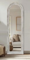 Highland Dunes Arched Full-Length Mirror - Solid Paulownia Wood Frame, Rustic Whitewashed Finish, Multi-Size Options, Wall-Mounted Or Leaning For Bedroom, Living Room, Closet, 21" x 64" New In Box $499