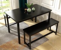 AWQM 3-Piece Modern Dining Furniture Set with Benches, Black New Open Box $399