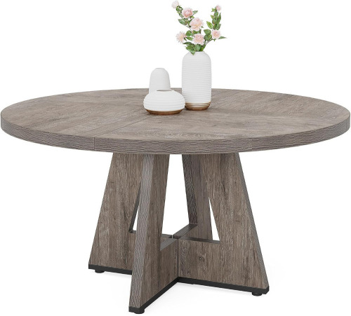 Tribesigns 47 inch Round Dining Table Wood Kitchen Table for Dining Room, 47" Dinner Room Tables for 4-6, Farmhouse Accent Furniture with Wooden Tabletop and Cross Base, Rustic Grey $299