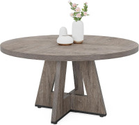 Tribesigns 47 inch Round Dining Table Wood Kitchen Table for Dining Room, 47" Dinner Room Tables for 4-6, Farmhouse Accent Furniture with Wooden Tabletop and Cross Base, Rustic Grey $299