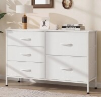 Ebern Designs Chaseburg 5-Drawer Dresser With Wooden, 39.4'' White Dresser With Steel Frame, Wide Chest of Drawer For Hallway, Bedroom Dresser New In Box $299