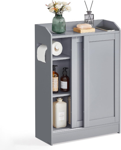 VASAGLE Narrow Storage Cabinet, Slim Floor Cabinet with Sliding Doors, Toilet Paper Holder and Brush Compartment, for Bathroom and Living Room, 7.9 x 23.6 x 31.5 Inches, Dove Gray New In Box $199