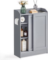 VASAGLE Narrow Storage Cabinet, Slim Floor Cabinet with Sliding Doors, Toilet Paper Holder and Brush Compartment, for Bathroom and Living Room, 7.9 x 23.6 x 31.5 Inches, Dove Gray New In Box $199