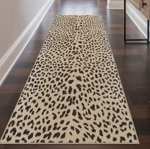 Latitude Run&reg; Savanna Animal Print Machine Washable Leopard Black Brown Indoor Runner Rug With Non-Slip Backing, Runner 2' x 7' New $99