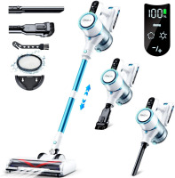 QikCln Cordless Vacuum Cleaner, 8 in 1 Rechargeable Vacuum Cleaner for Home with LED Display and LED Brush Headlight, Powerful Suction for Carpet and Hard Floor Pet Hair-Green, QC-VC01 On Working $299