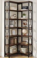 Latitude Run 79" Wood & Metal Corner Bookcase Bookshelf 7-Tier Freestanding Storage Shelves $299