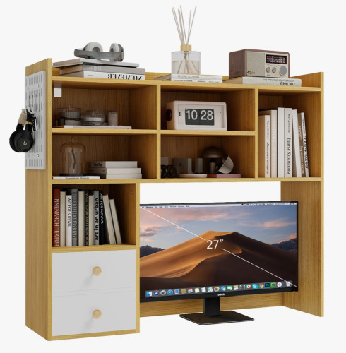 George Oliver Desktop Bookshelf, Desk Shelf With 2 Drawers For Computer Desk, 36.22" 7-Tier Adjustable Desktop Hutch Organizer With Pegboard For Home Office New In Box $199