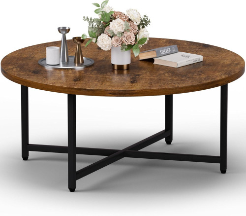 FAMIDGE 31.5" Large Round Coffee Table for Living Room, Center Table for Family & Office Use, Outdoor Coffee Table Round, Large Rustic Brown (31.5" D x 17.7" H) $199