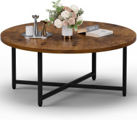 FAMIDGE 31.5" Large Round Coffee Table for Living Room, Center Table for Family & Office Use, Outdoor Coffee Table Round, Large Rustic Brown (31.5" D x 17.7" H) $199