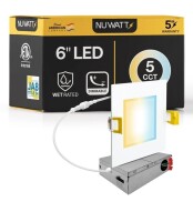 NUWATT 6" Inch Square Canless Recessed Lighting Slim LED Wafer Lights - Wet Rated - Dimmable - 5CCT 2700K-5000K - 1050LM New In Box $79