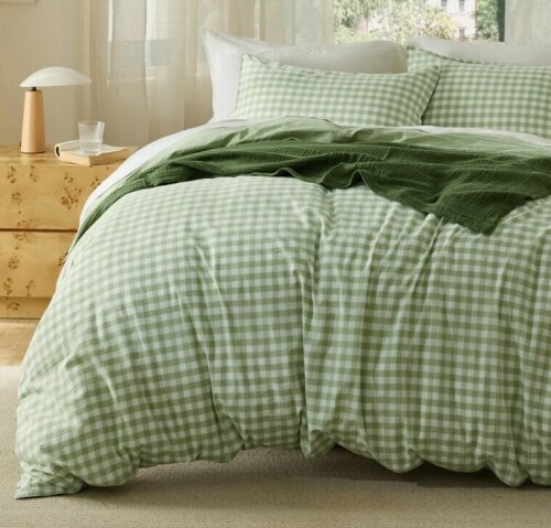 Bedsure 100% Washed Cotton Duvet Cover King Size 3-Piece Set, Classic Yarn-Dyed Gingham Duvet Cover Set Enhances Bedroom Comfort And Style, Gentlesoft Checkered Bedding Set New In Box $299