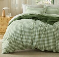Bedsure 100% Washed Cotton Duvet Cover King Size 3-Piece Set, Classic Yarn-Dyed Gingham Duvet Cover Set Enhances Bedroom Comfort And Style, Gentlesoft Checkered Bedding Set New In Box $299