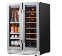 Ca'Lefort 24 in. 20-Bottle Wine and 60 Can Beverage Cooler Dual Zone Refrigerator Under-Counter or Freestanding French Door Fridge On Working $899