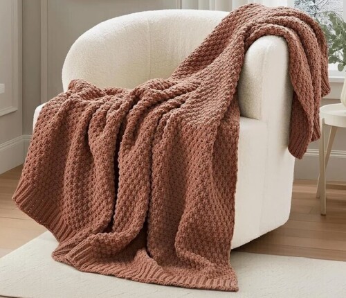 EverGrace Chunky Chenille Knit Throw Blanket, 90" x 90" New In Box $199