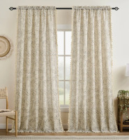 Ebern Designs Vintage Floral Linen Blend Rod Pocket Light-filtering Curtains for Living Room Bedroom, 2 Panels, 54"W&times;63" New In Box $89