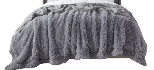 Bedsure-PV Fleece Blanket Brushed With Longfur Queen Size Grey New in Box $199