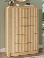 Decofy Fluted 5 Drawers Dresser, 48" Tall Modern Chest of Drawers with Round Edge & Metal Handle, Wood Drawer Organizer for Living Room, Bedroom, Entryway, Hallway (Natural Oak) New In Box $299