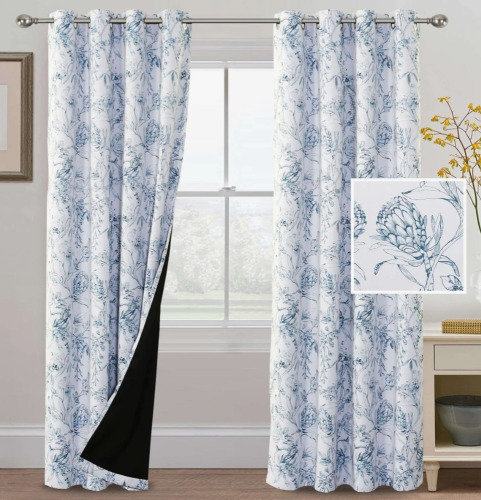 Winston Porter Pendar Floral Thermal Blackout Curtain with Grommets (Pair), 52" x 84" $89