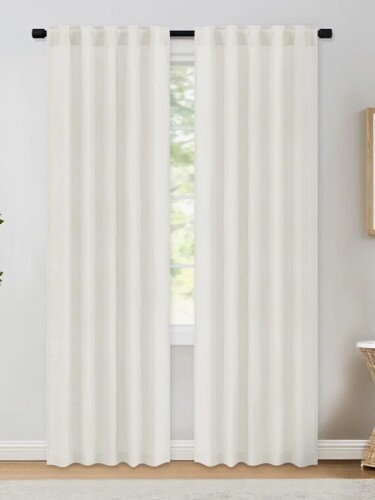 Gracie Oaks Toyoko Linen Blend Semi-Sheer Back Tab Curtains (Pair), 72" x 96" $89