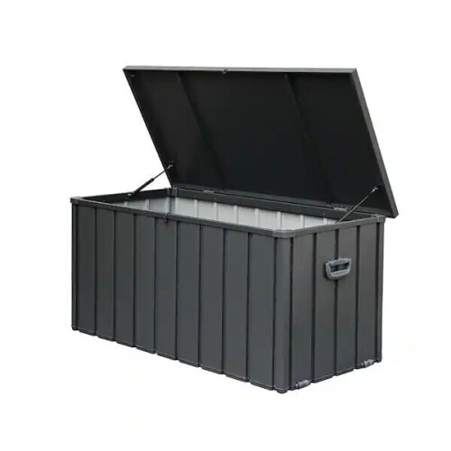 Outdoor Living 160 Gal. Dark Grey Metal Deck Box, New in Box $299
