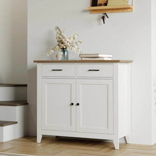 Lark Manor Ailynn Wood Accent Cabinets With 2 Drawers & 2 Doors, White, New in Box $799