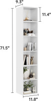 MXV Narrow Bookshelf, 6-Tier Open Bookcase, Coner Shelf, Storage Shelves, Display Storage Shelves, Floor Standing Unit, Home Decor, Furniture for Home Office, Living Room, Bedroom, White $199