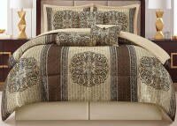 Lanco 7-Pieces Brown Navy Medallion Comforter Bedding Sets, King New In Box $299