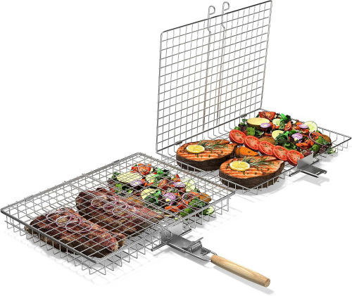 Sorbus Grill Basket - Stainless Steel Large Folding Barbecue Grilling Basket with Handle, Portable BBQ Accessories for Fish, Shrimp, Vegetables, Grilling Accessories, Gifts for Outdoor Cooking Camping (2 Pack) New In Box $79