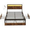 17 Stories Antioch Modern Bed Frame with 4 Drawers and Open Storage Headboard, Adjustable LED Light and Charging Station, No Box Spring Needed, King Size, Rustic Brown, New in Box $799