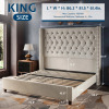 House of Hampton Bed Frame with 61.4" Tall Headboard Upholstered Velvet Platform Bed, King Size, Cream, New Open Box $599