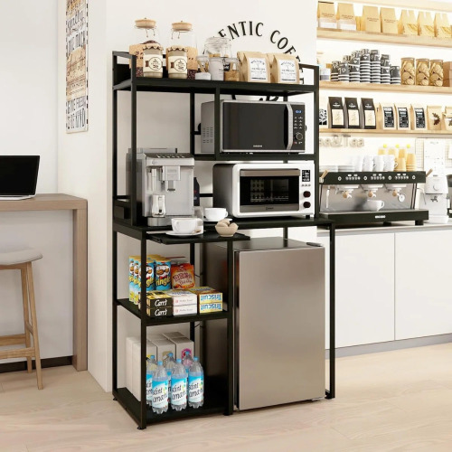 Latitude Run 39&ldquo; Coffee Bar Stand, Standard Baker's Rack, with Outlet Open Built in Mini Fridge Space and Microwave Stand, Black, New in Box $399