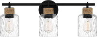 Quoizel Baltic 24" 3-Light Coastal Vanity Light, Matte Black | Clear Water Glass, Rope Detail, ETL Damp Rated New In Box $299