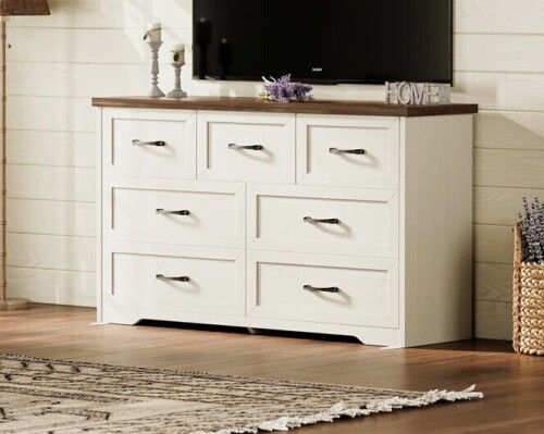 Ebern Designs Horizontal Dressser With 7 Ample & Rustic Elegance Drawers New In Box $399