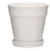 Southern Patio 7.9 in. Ravanaey Small Glossy White Ceramic Planter (7.9 in. D x 7.9 in. H) With Drainage Hole and attached saucer New $79
