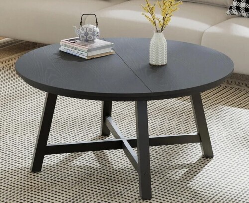 Gaomon Industrial 36 Inch Round Coffee Table - Black Center Table with Wood Grain, Thick Metal Legs, Adjustable Feet - Modern Accent Table for Living Room or Office - Black New In Box $199