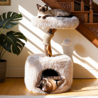 Tucker Murphy Pet&trade; Artisan Natural Wood Branch Cat Tree with Faux Fox Fur & Large Condo for Large Cats, 29" H New In Box $199